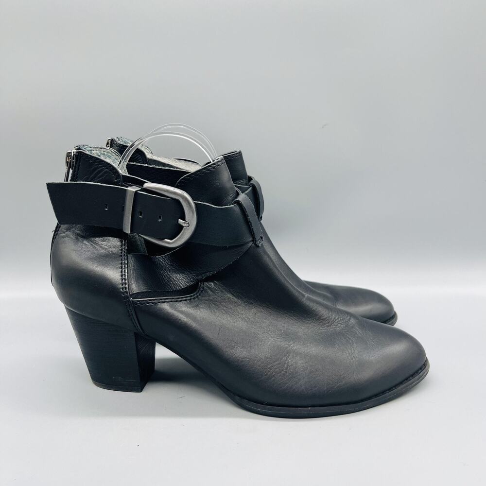 Vionic Boots Womens 11 Black Leather Rory Ankle Buckle Block Heel Booties Shoes